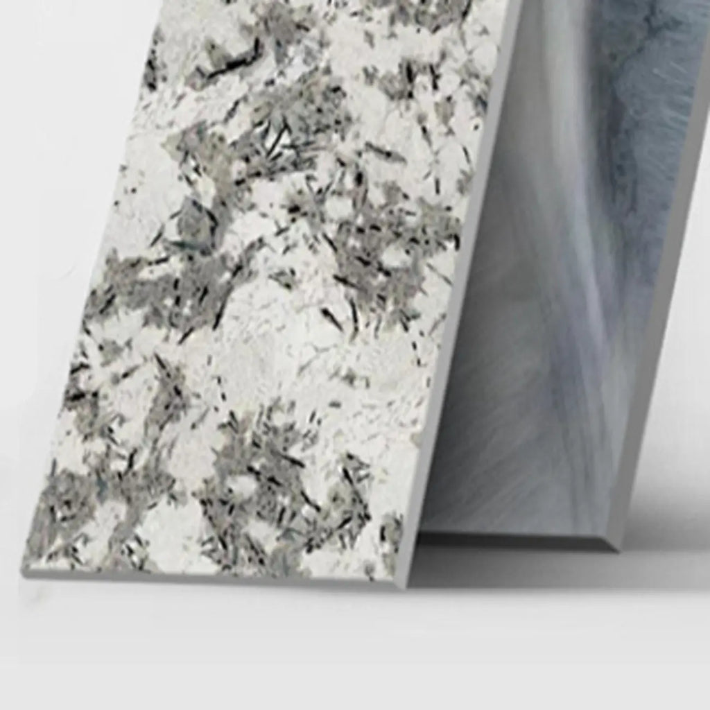 Table d'appoint contemporaine en forme de C, en pierre et acier inoxydable