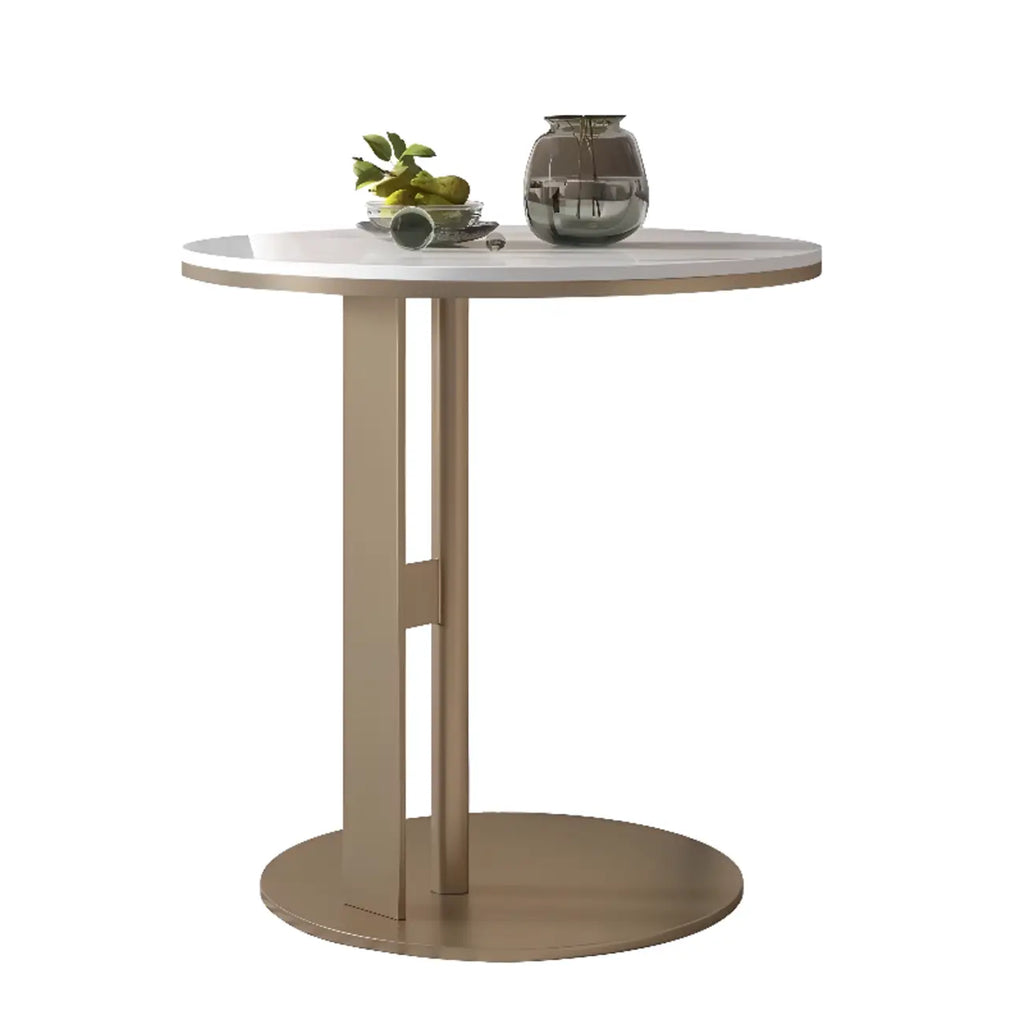 Table d'appoint moderne en acier avec plateau rond en pierre frittée et forme en C