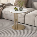 Table d'appoint moderne en acier avec plateau rond en pierre frittée et forme en C