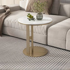 Table d'appoint moderne en acier avec plateau rond en pierre frittée et forme en C