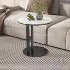 Table d'appoint moderne en acier avec plateau rond en pierre frittée et forme en C