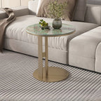 Table d'appoint moderne en acier avec plateau rond en pierre frittée et forme en C