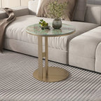 Table d'appoint moderne en acier avec plateau rond en pierre frittée et forme en C