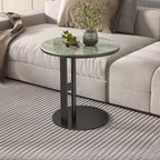 Table d'appoint moderne en acier avec plateau rond en pierre frittée et forme en C