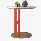 Table d'appoint moderne en acier avec plateau rond en pierre frittée et forme en C
