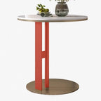 Table d'appoint moderne en acier avec plateau rond en pierre frittée et forme en C
