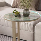 Table d'appoint moderne en acier avec plateau rond en pierre frittée et forme en C