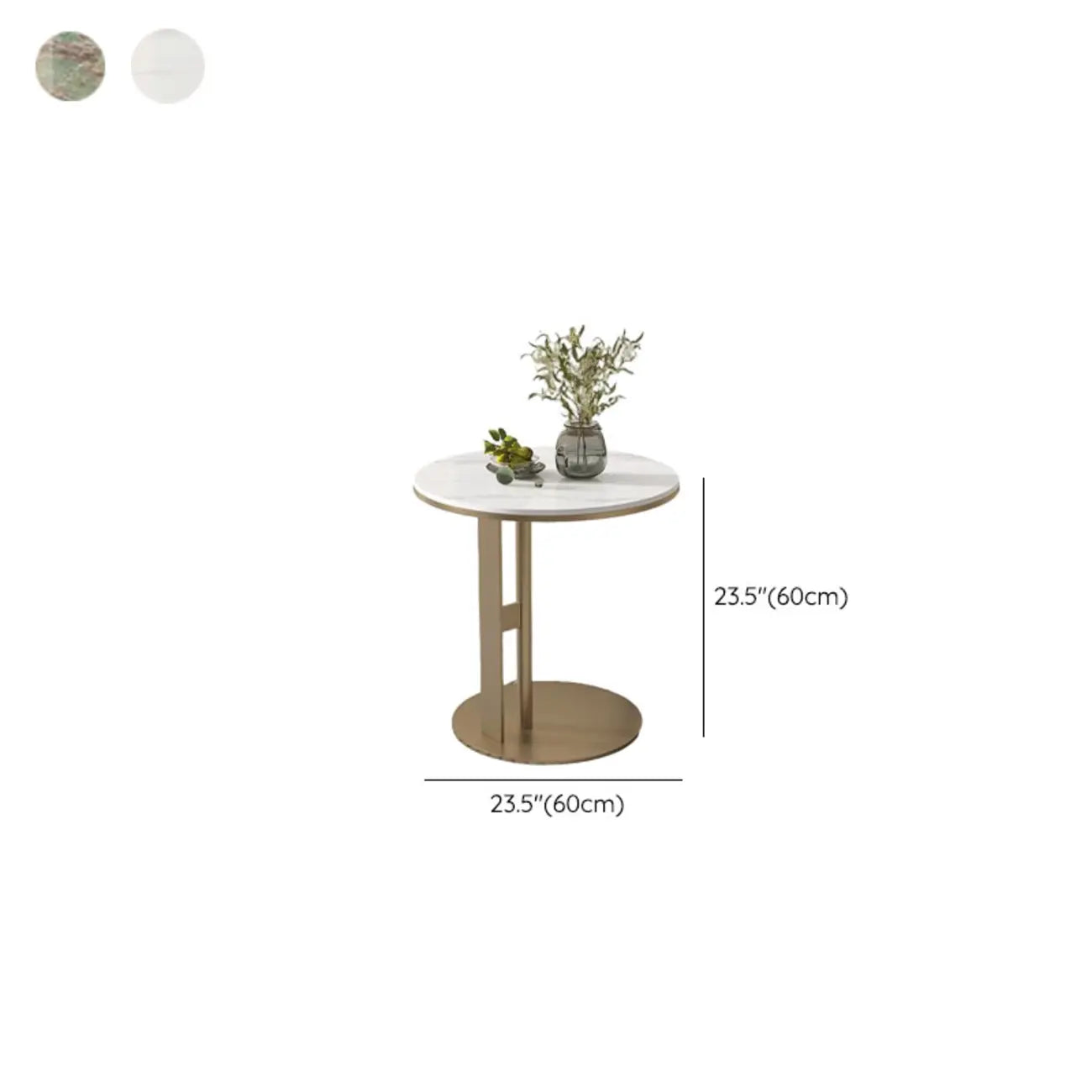 Table d'appoint moderne en acier avec plateau rond en pierre frittée et forme en C