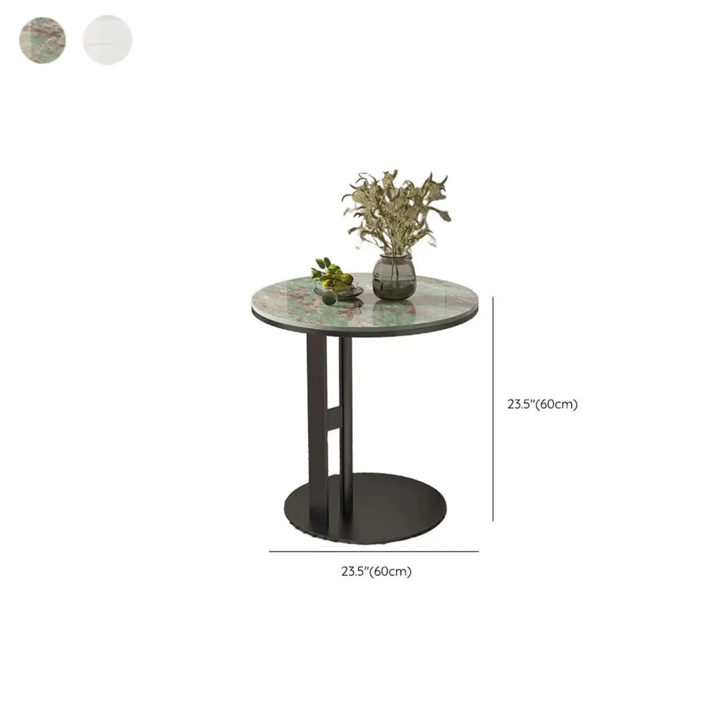 Table d'appoint moderne en acier avec plateau rond en pierre frittée et forme en C