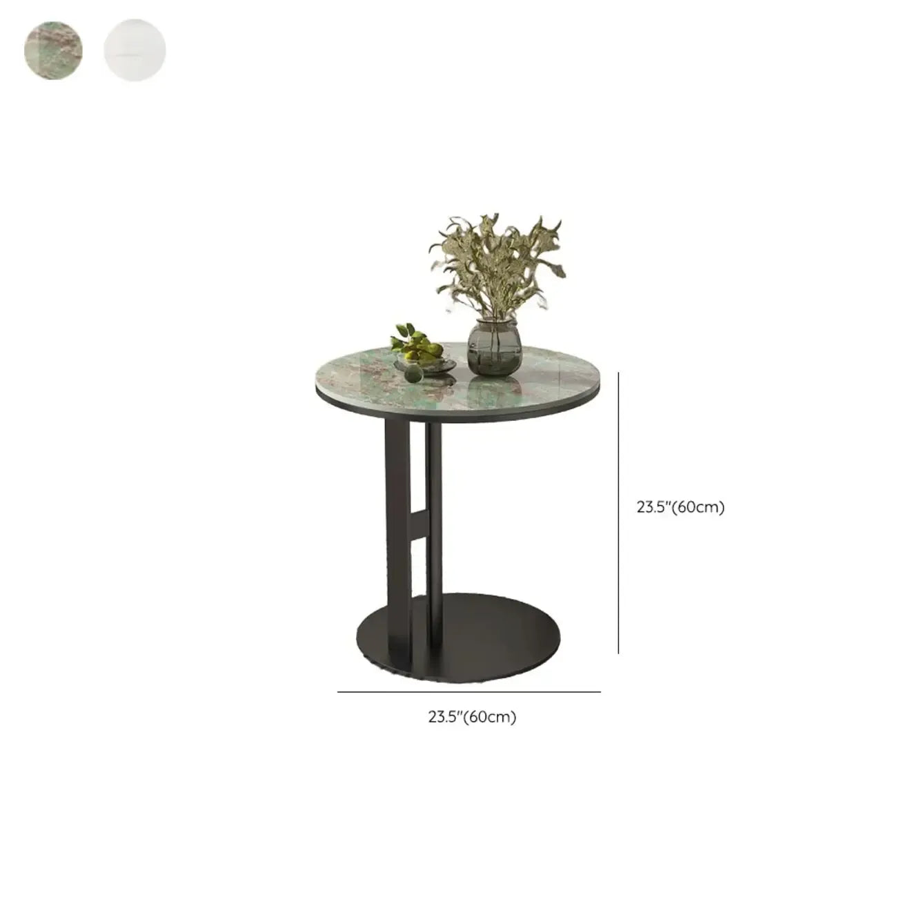 Table d'appoint moderne en acier avec plateau rond en pierre frittée et forme en C