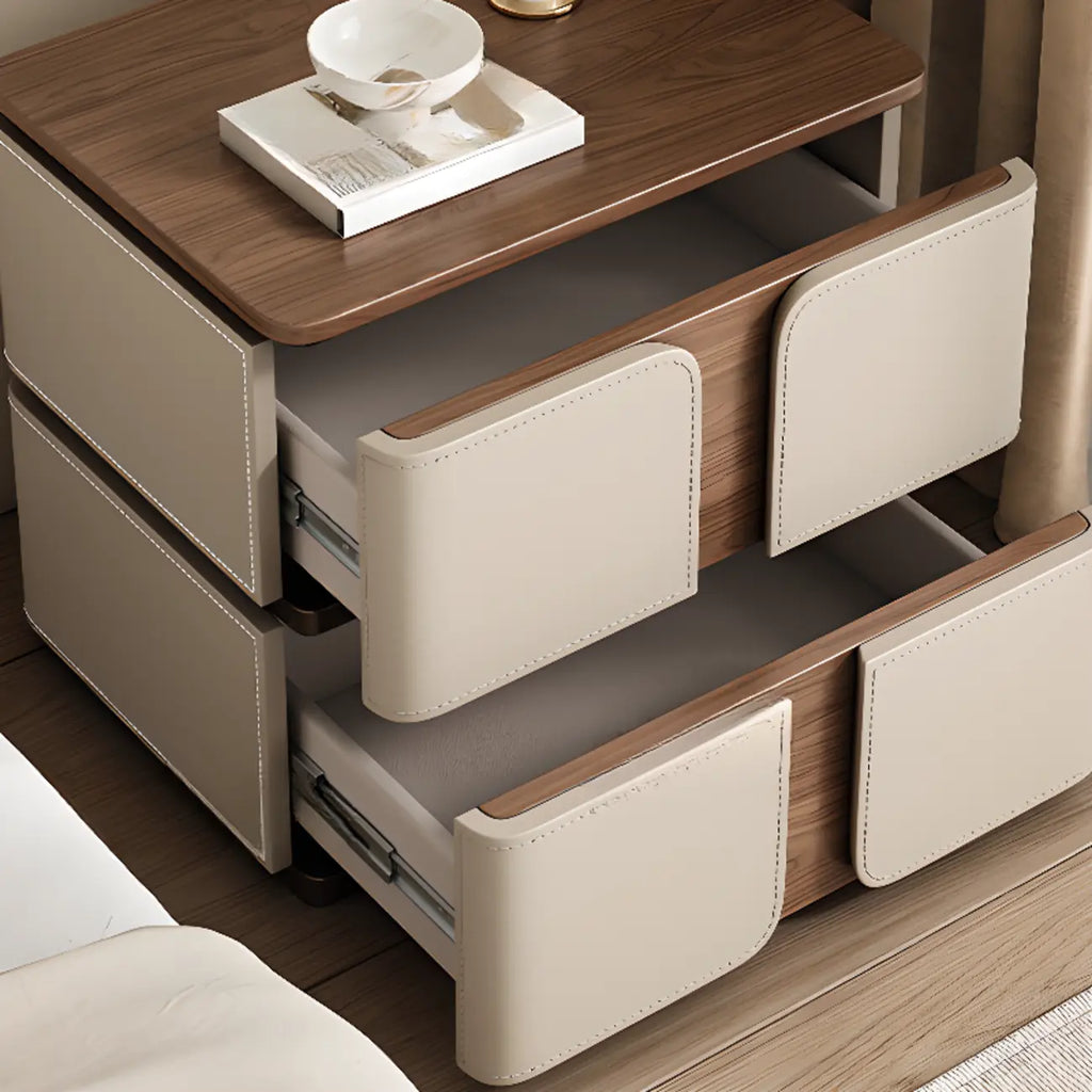 Table de chevet Art Déco avec plateau en bois et deux tiroirs
