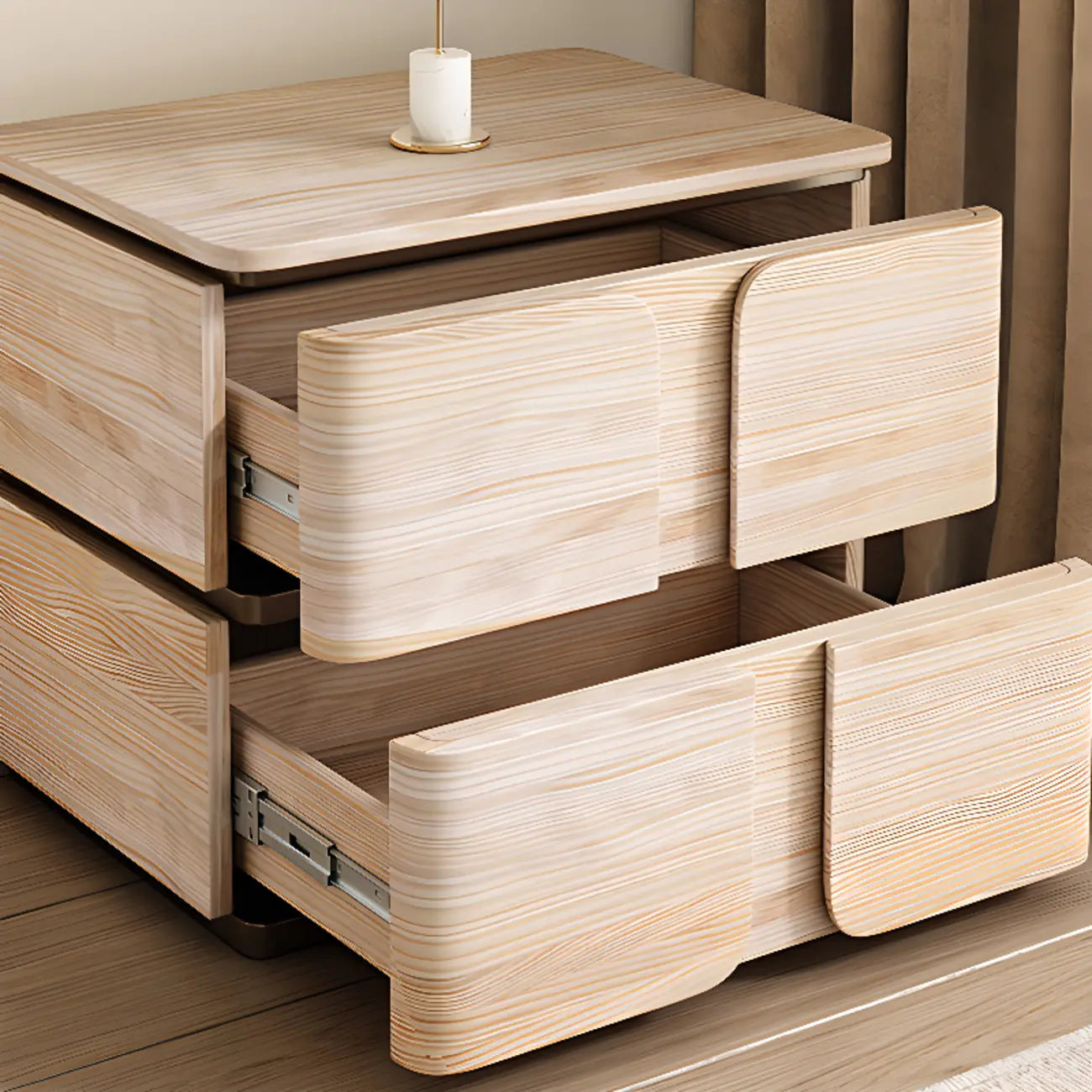 Table de chevet Art Déco avec plateau en bois et deux tiroirs