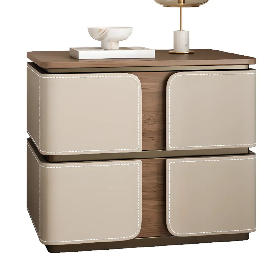 Table de chevet Art Déco avec plateau en bois et deux tiroirs