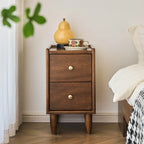 Comodino Art Déco con 2 cassetti e gambe, piano in legno marrone
