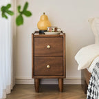 Comodino Art Déco con 2 cassetti e gambe, piano in legno marrone