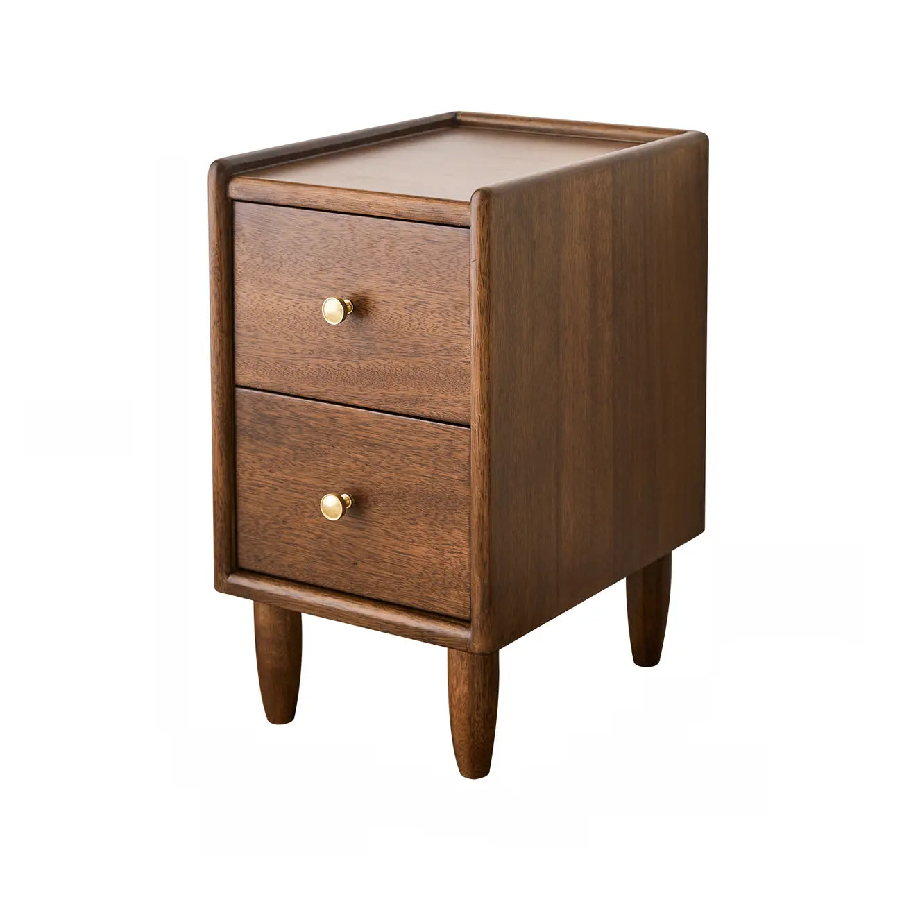 Comodino Art Déco con 2 cassetti e gambe, piano in legno marrone