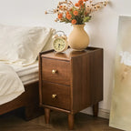 Comodino Art Déco con 2 cassetti e gambe, piano in legno marrone