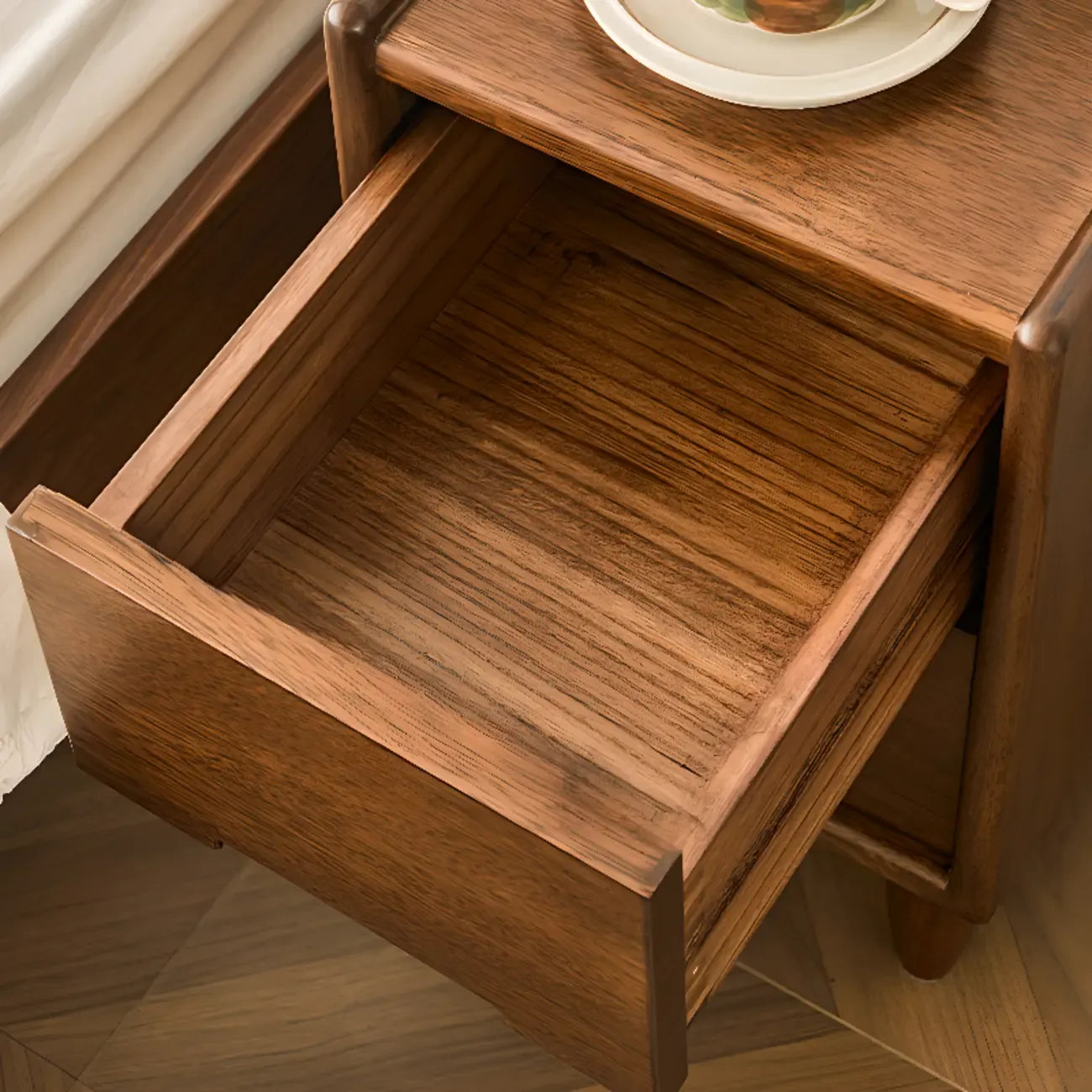 Table de chevet Art Déco avec plateau en bois brun, 2 tiroirs et pieds