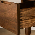 Comodino Art Déco con 2 cassetti e gambe, piano in legno marrone
