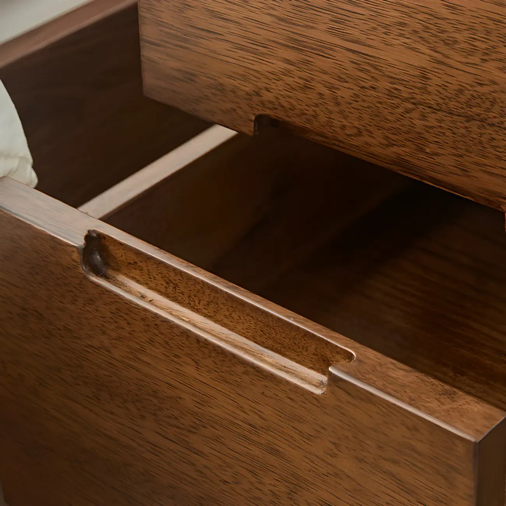 Comodino Art Déco con 2 cassetti e gambe, piano in legno marrone