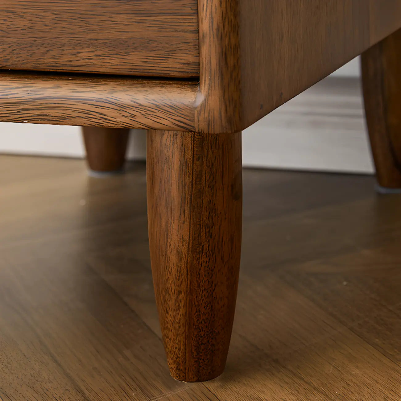 Comodino Art Déco con 2 cassetti e gambe, piano in legno marrone