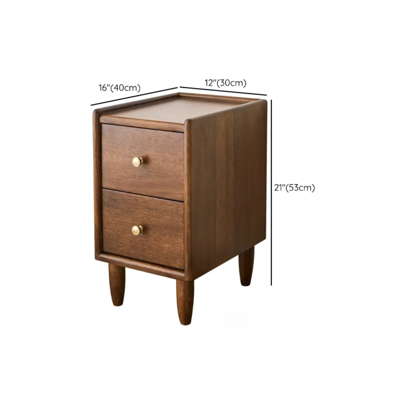 Comodino Art Déco con 2 cassetti e gambe, piano in legno marrone