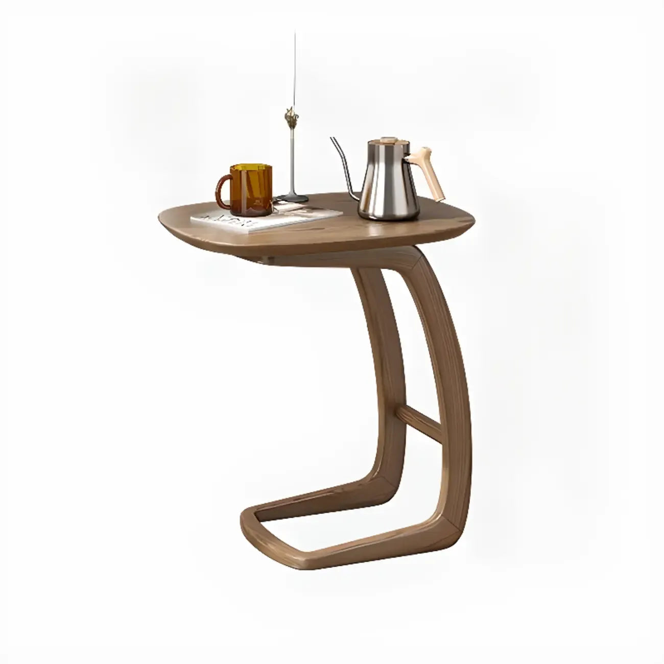 Table d'appoint minimaliste en bois naturel en forme de C pour salon