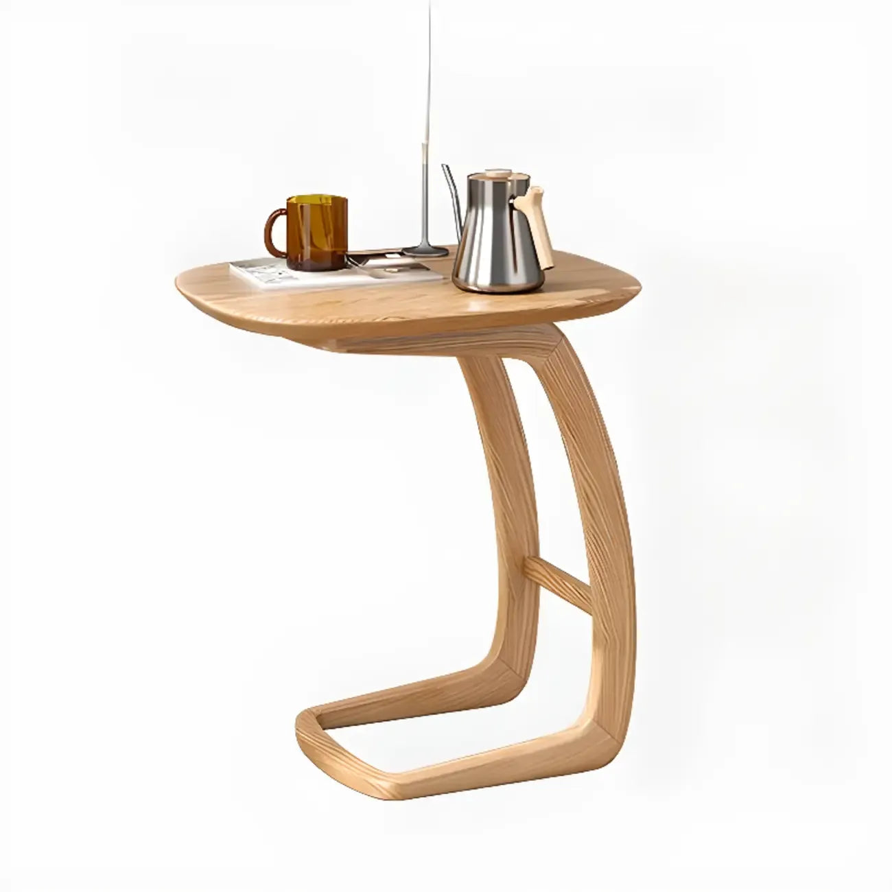 Table d'appoint minimaliste en bois naturel en forme de C pour salon
