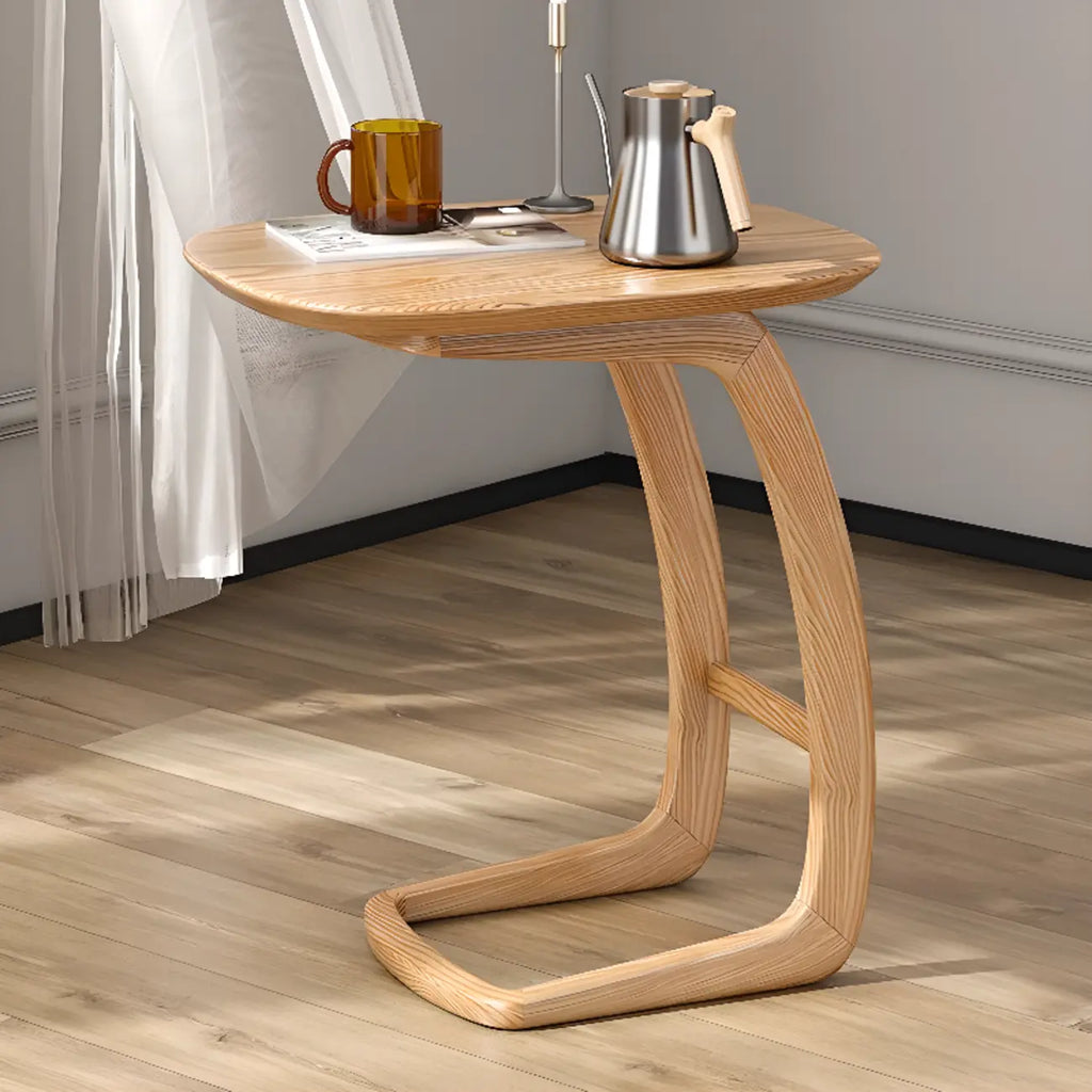 Table d'appoint minimaliste en bois naturel en forme de C pour salon