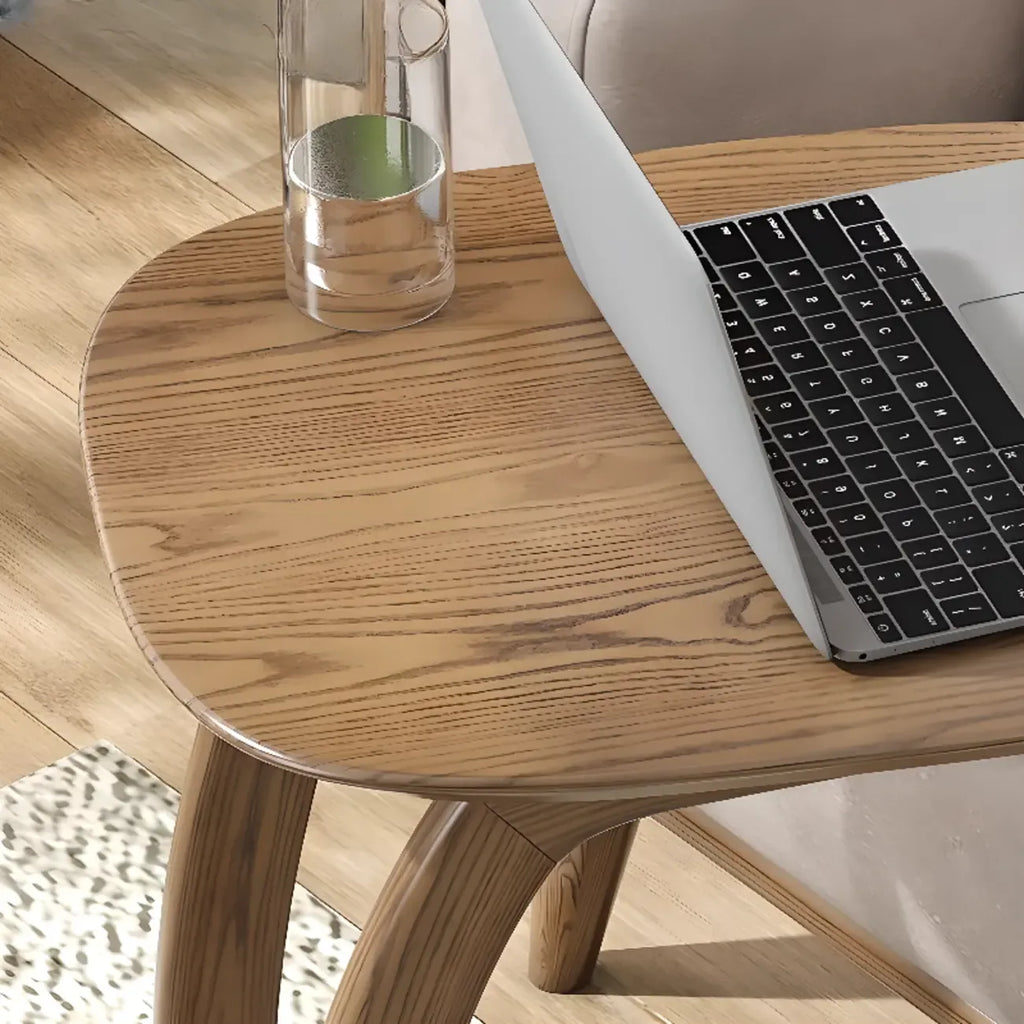 Table d'appoint minimaliste en bois naturel en forme de C pour salon