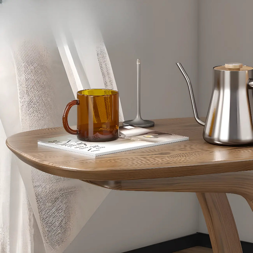 Table d'appoint minimaliste en bois naturel en forme de C pour salon
