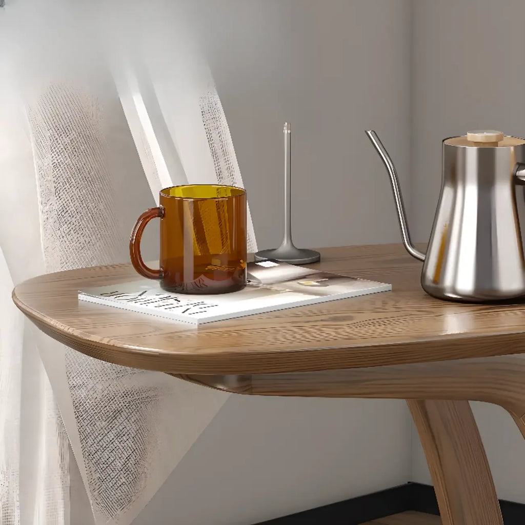 Table d'appoint minimaliste en bois naturel en forme de C pour salon