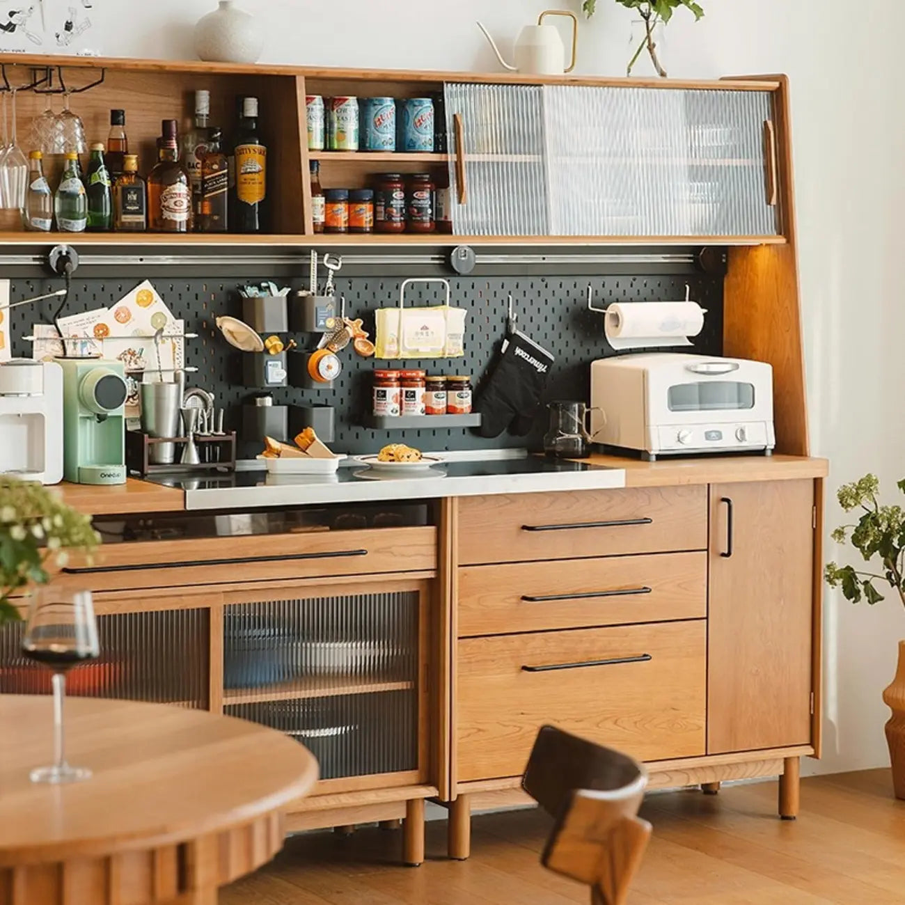 Armoire de rangement de cuisine moderne en merisier et pin