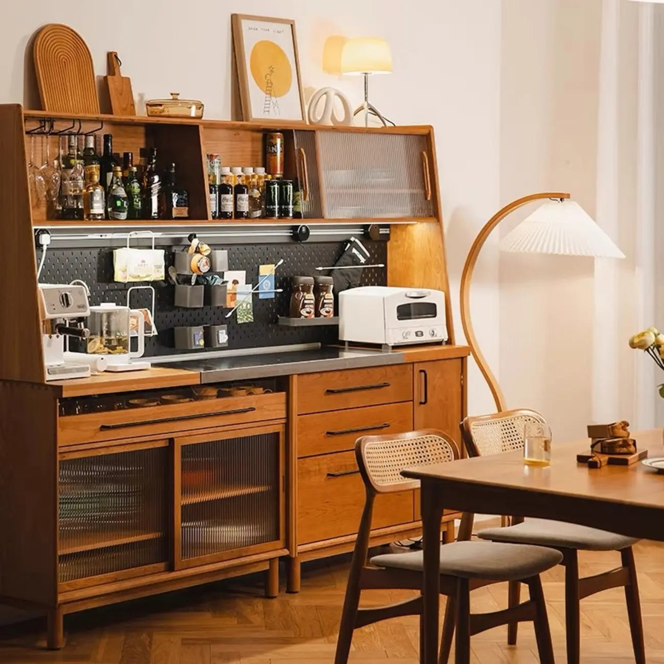 Armoire de rangement de cuisine moderne en merisier et pin