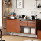 Buffet moderne avec portes coulissantes en pin et merisier