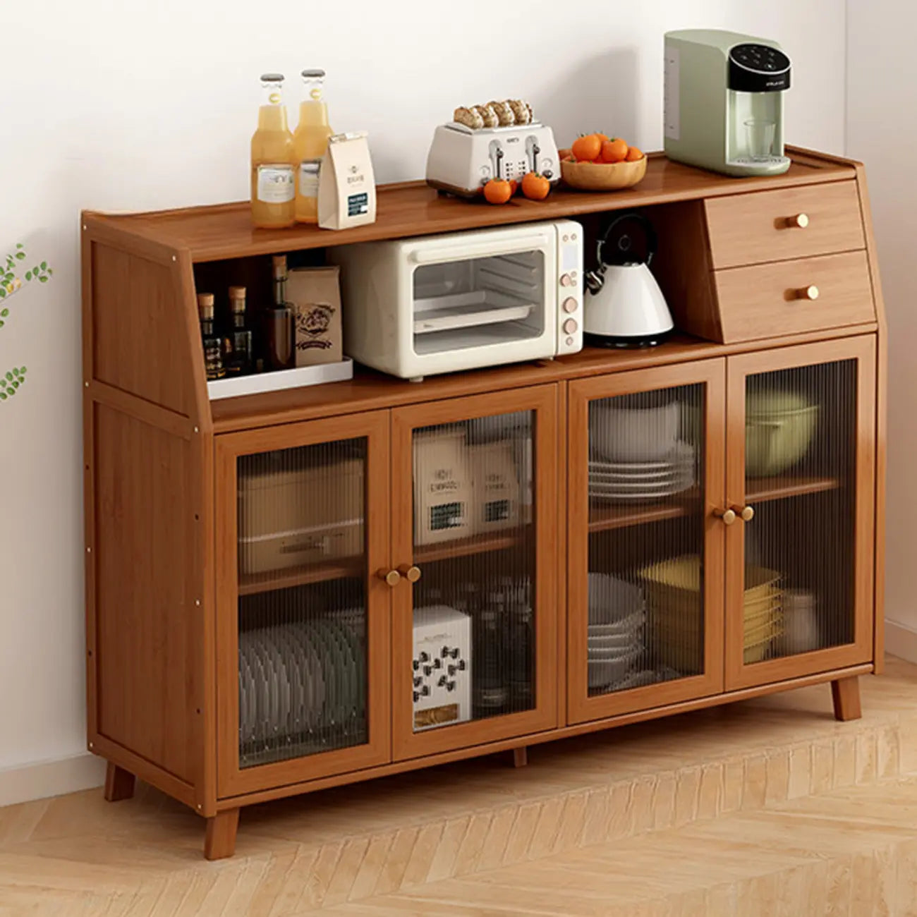 Buffet étroit moderne en bambou avec de nombreux rangements