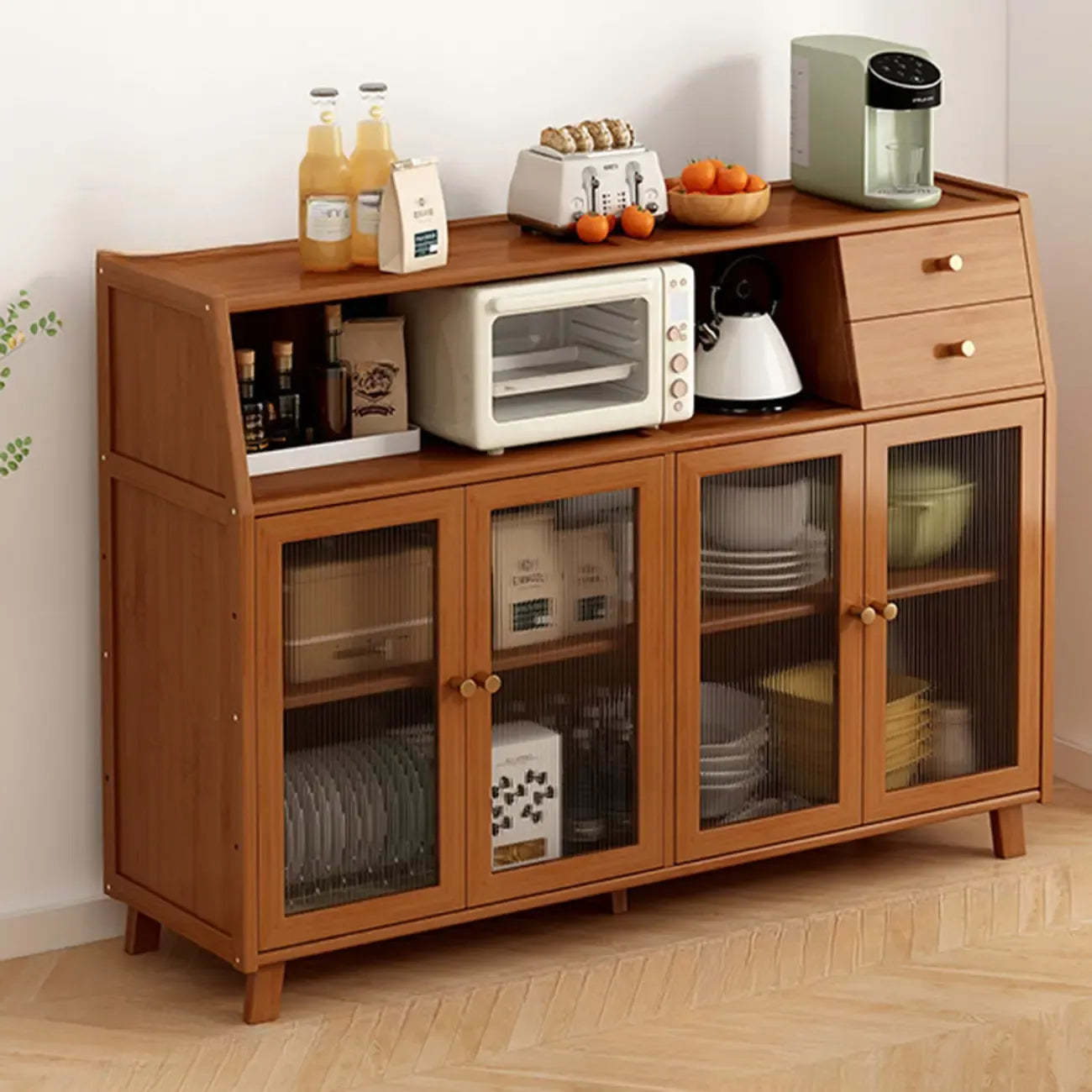 Buffet étroit moderne en bambou avec de nombreux rangements