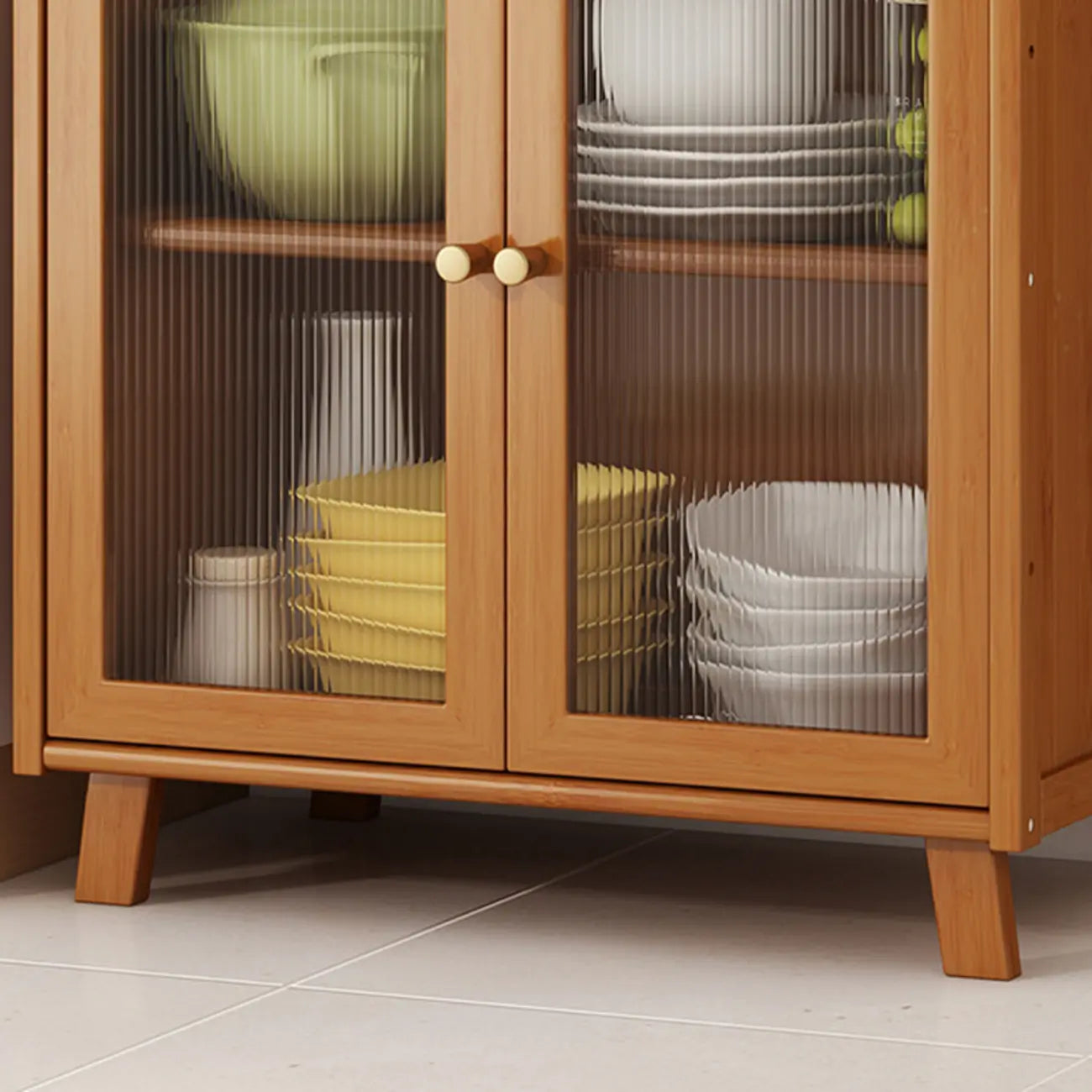 Buffet étroit moderne en bambou avec de nombreux rangements