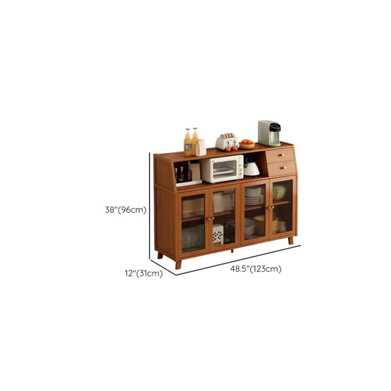 Buffet étroit moderne en bambou avec de nombreux rangements