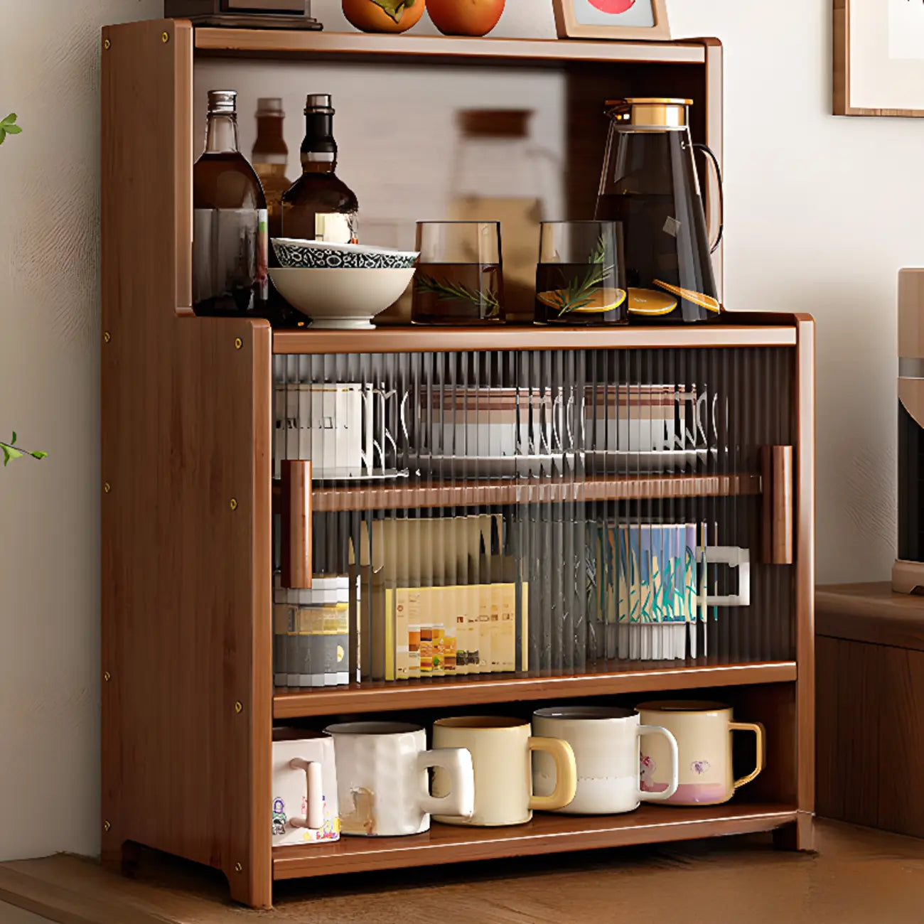 Buffet étroit moderne en bambou avec comptoir en bois