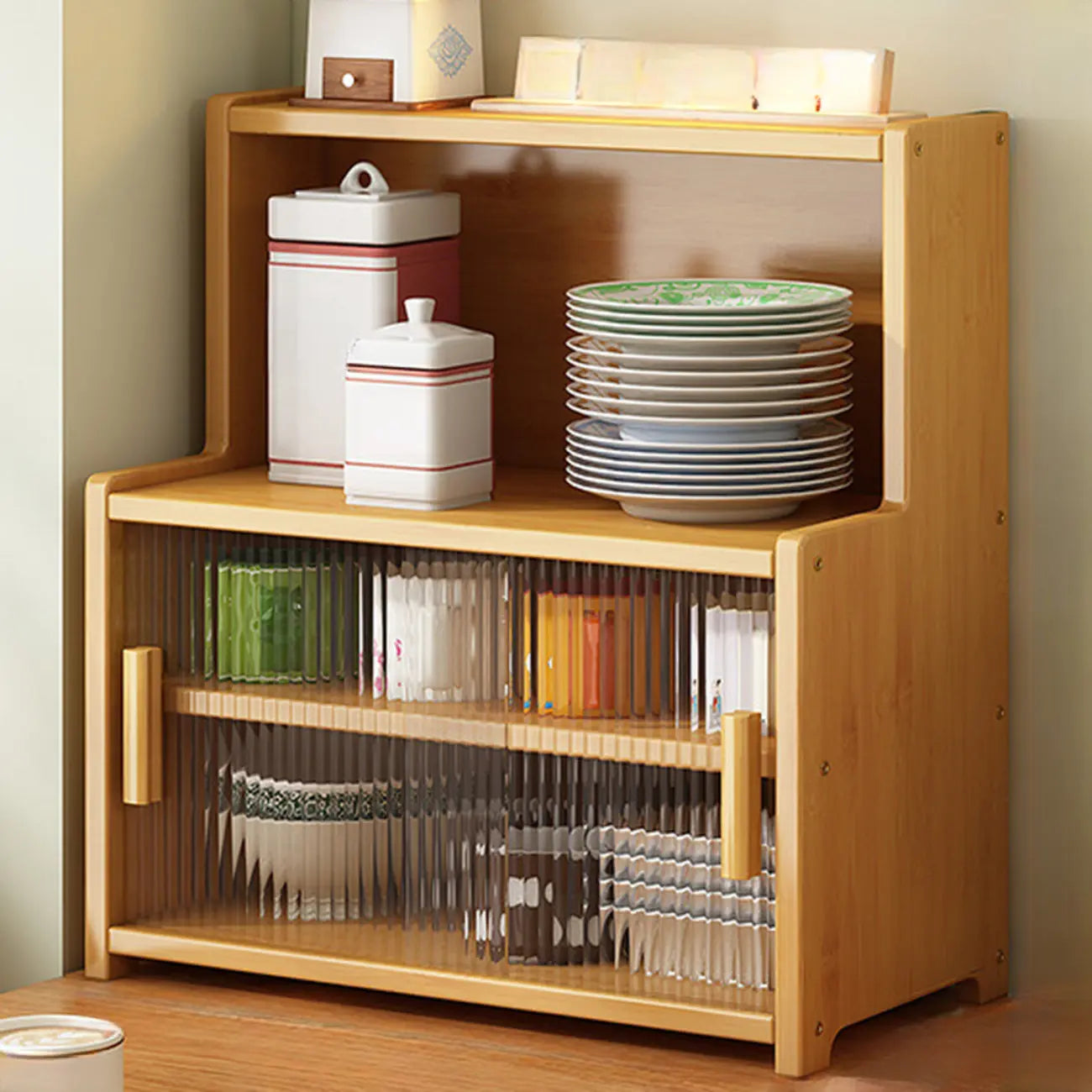 Buffet étroit moderne en bambou avec comptoir en bois