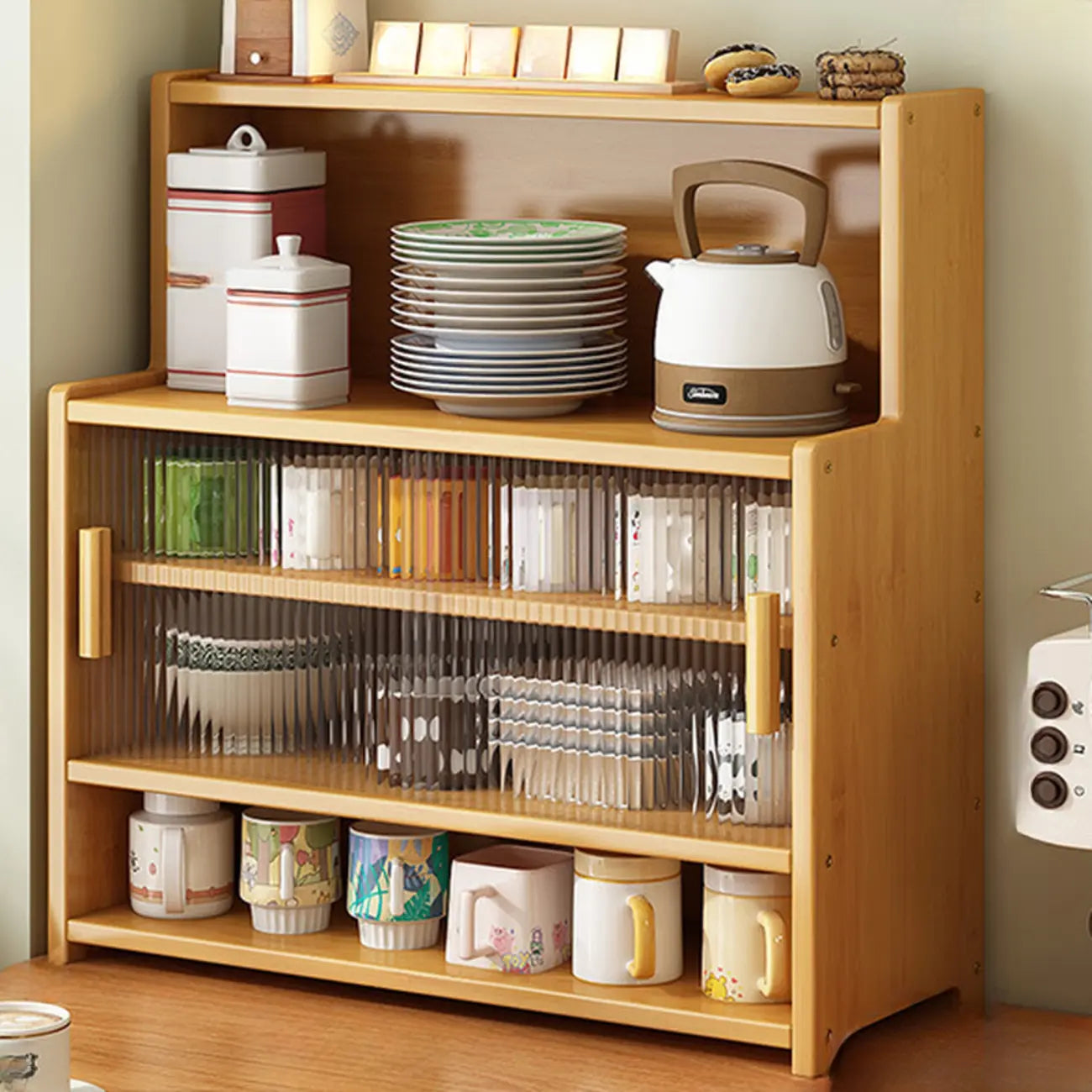 Buffet étroit moderne en bambou avec comptoir en bois