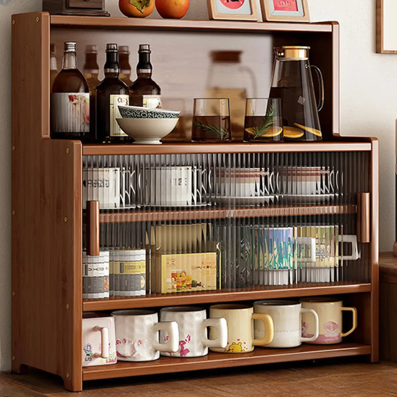 Buffet étroit moderne en bambou avec comptoir en bois