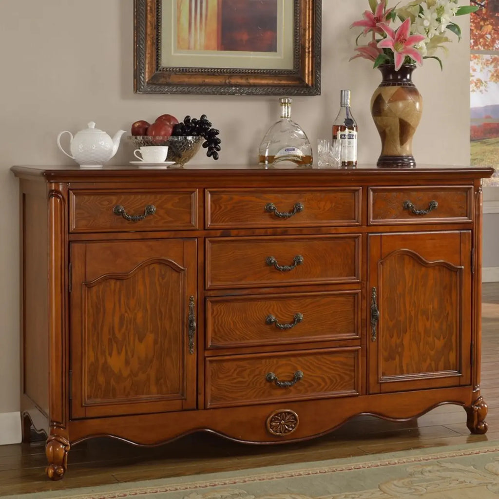 Buffet moderne en bois brun avec étagères réglables