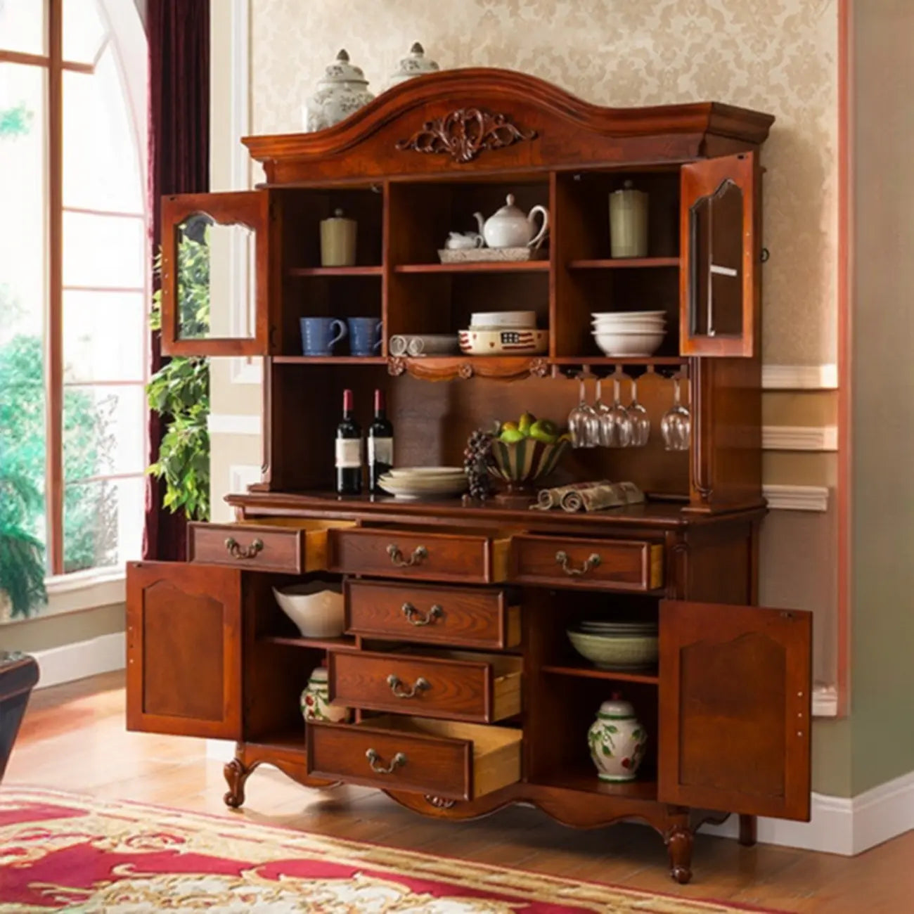 Buffet moderne en bois brun avec étagères réglables