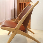 Fauteuil minimaliste en cuir marron selle pour salon