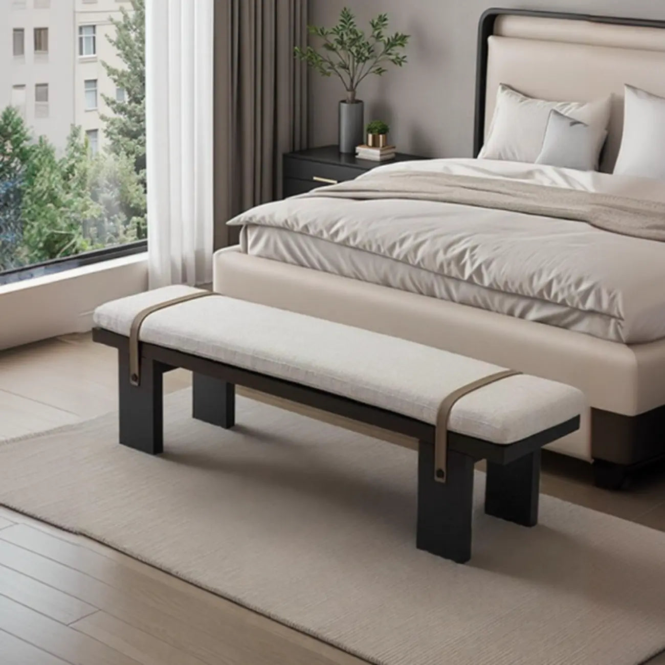 Banc de chambre minimaliste capitonné avec coussin moelleux