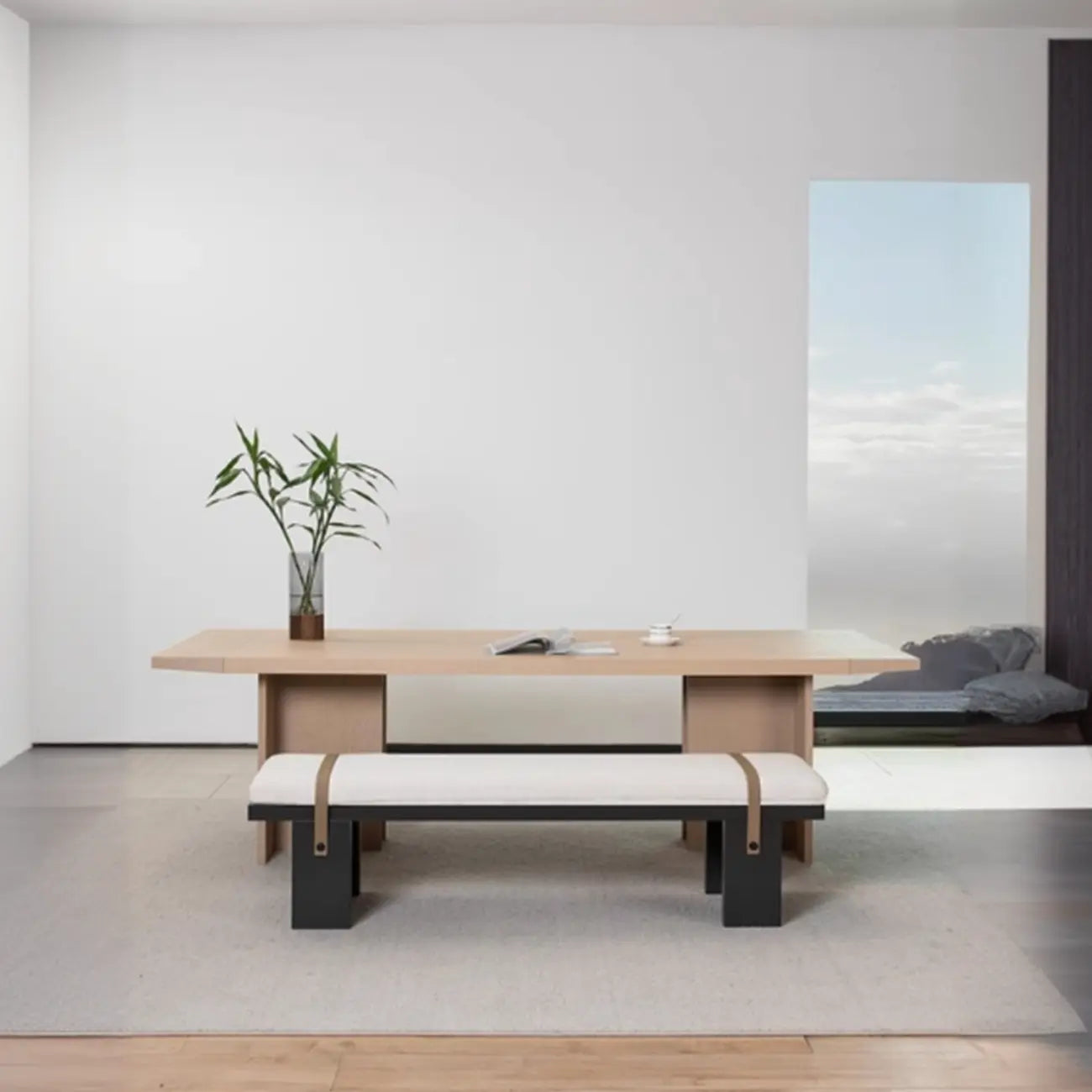 Banc de chambre minimaliste capitonné avec coussin moelleux