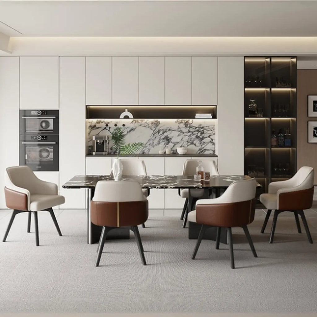 Chaise de salle à manger pivotante moderne en similicuir avec dossier plein