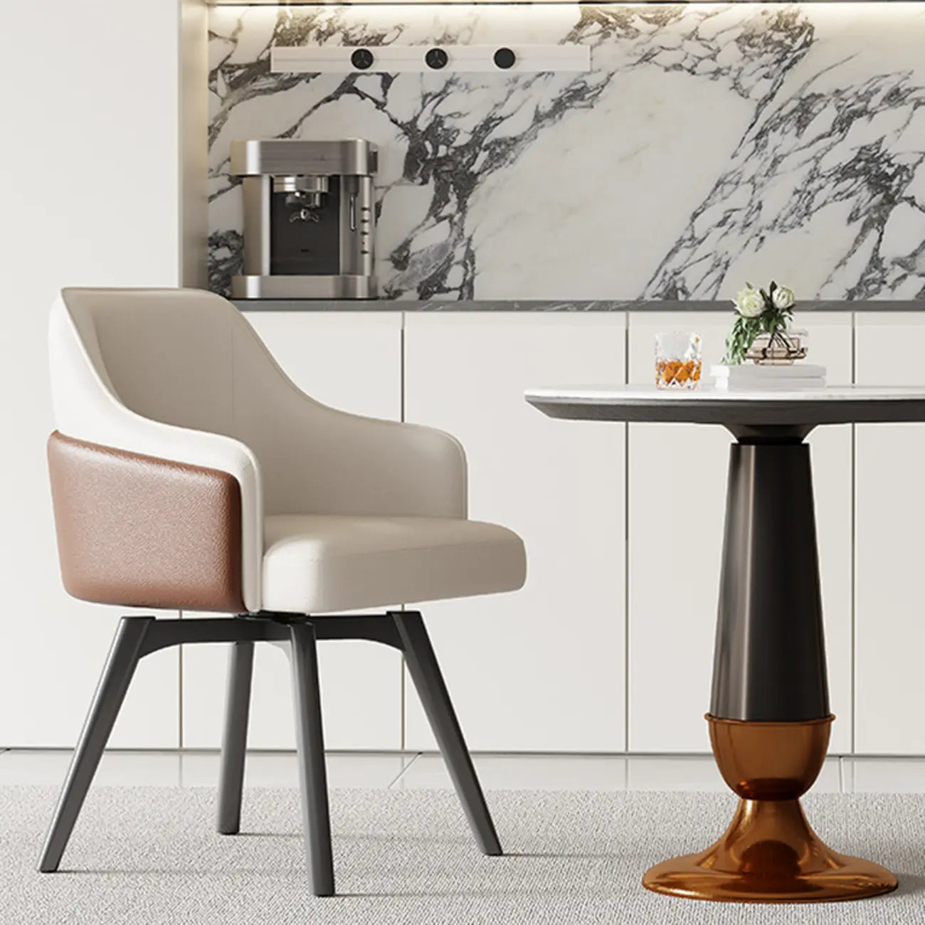 Chaise de salle à manger pivotante moderne en similicuir avec dossier plein